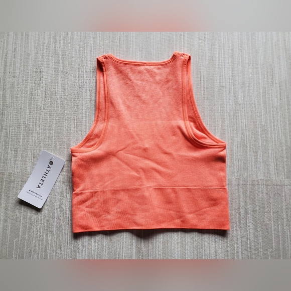 Athleta Aurora Seamless Ribbed Cropped Tank Top Neon Coral Size Small V Neck NWT - Picture 6 of 9